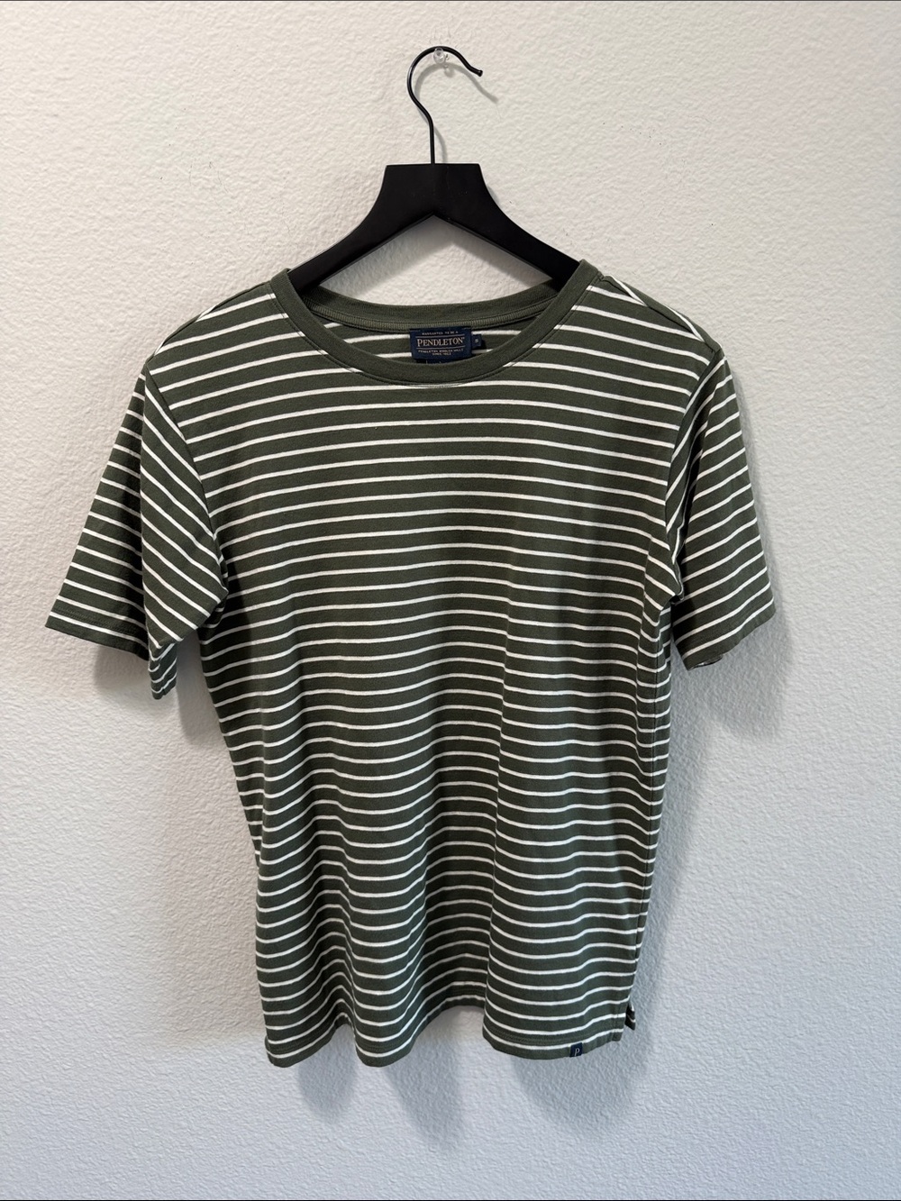 Pendleton Olive White Horizontal Stripe Short Sleeve Crewneck Tee Men's S